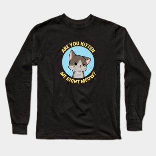 Are You Kitten Me Right Meow - Cute Cat Pun Long Sleeve T-Shirt